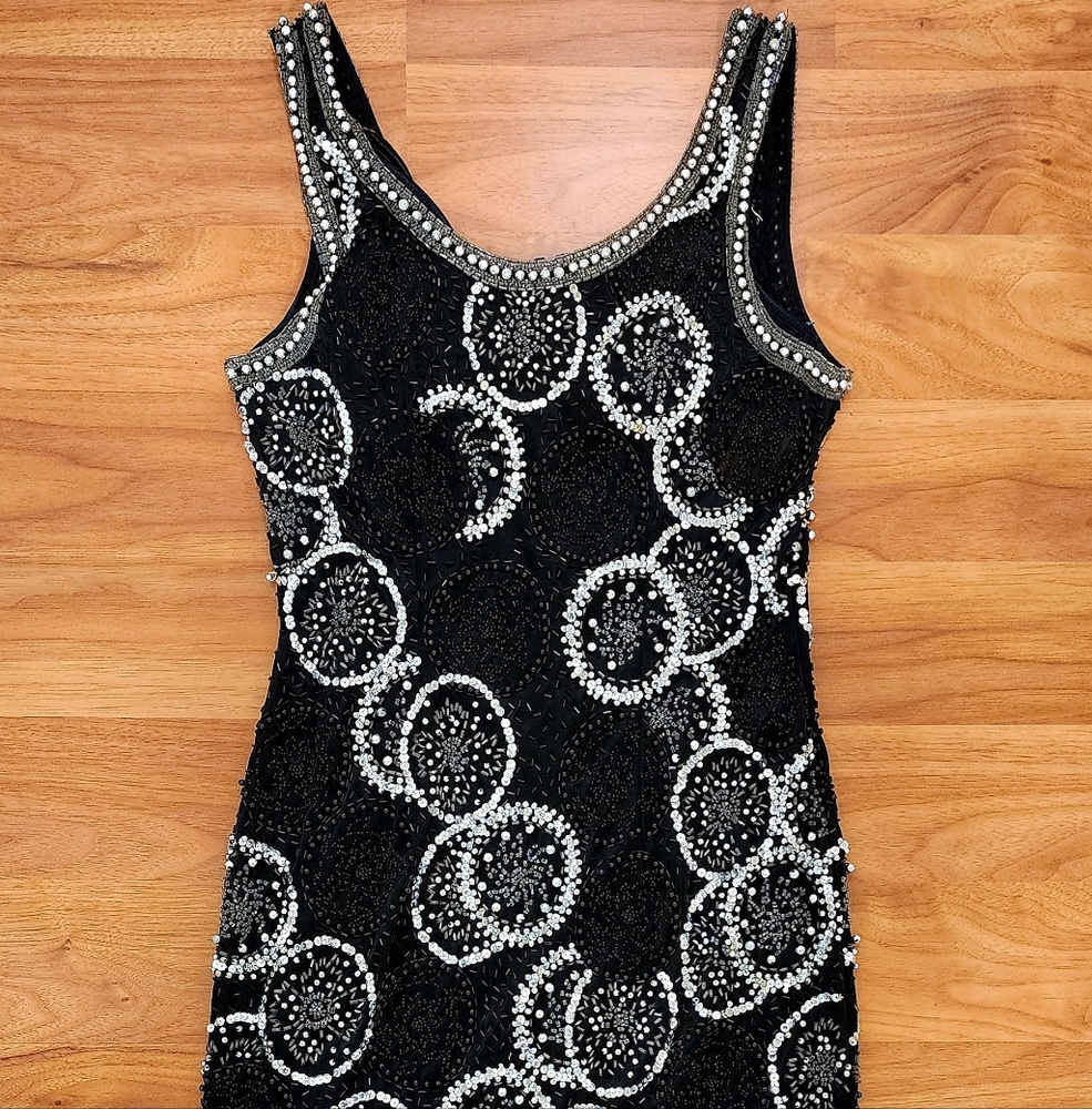 Chic Black and Silver Embellished Midi Dress